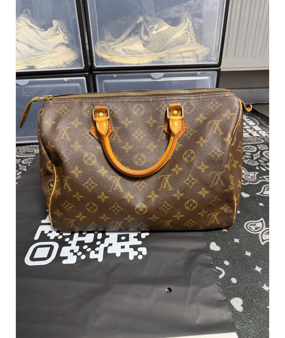 LOUIS VUITTON Коричневая кожаная сумка с короткими ручками, фото 7