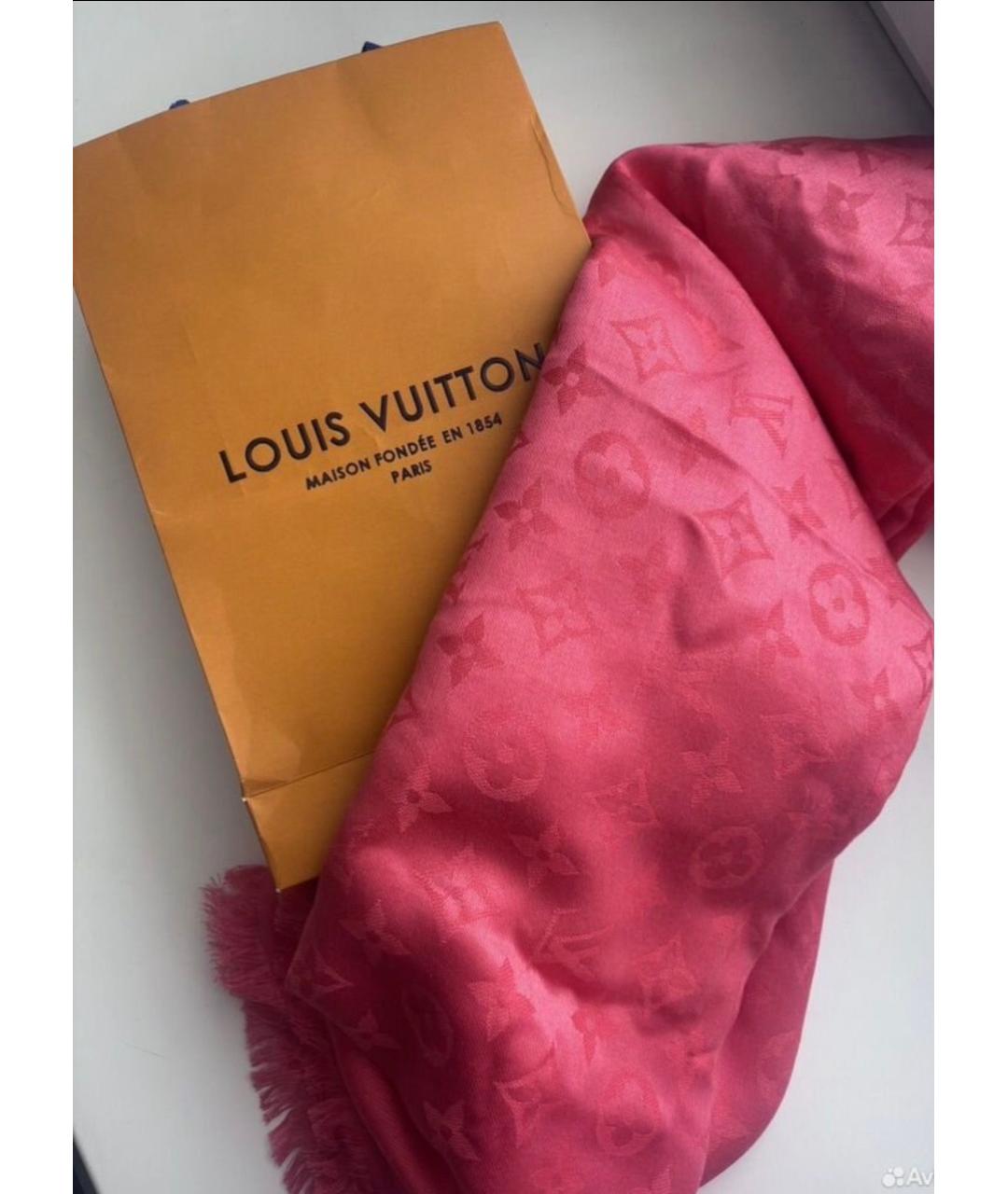 LOUIS VUITTON Коралловый шелковый платок, фото 3