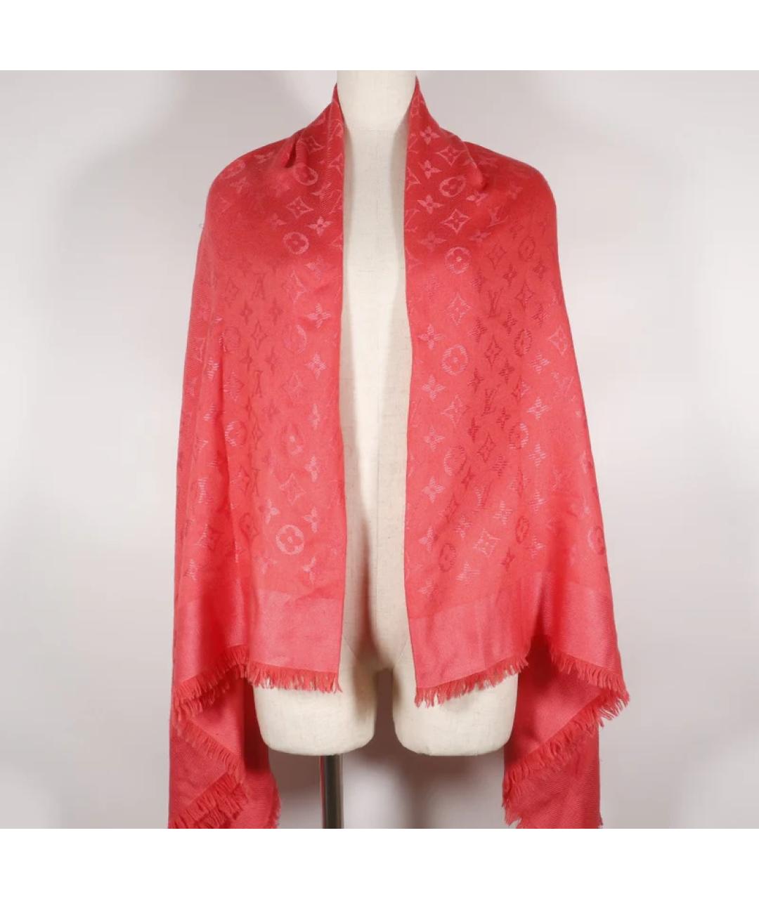 LOUIS VUITTON Коралловый шелковый платок, фото 5