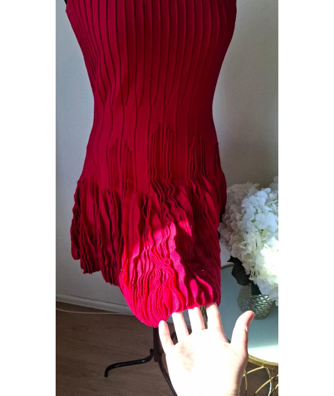 ALEXANDER MCQUEEN Фуксия шерстяное повседневное платье, фото 4