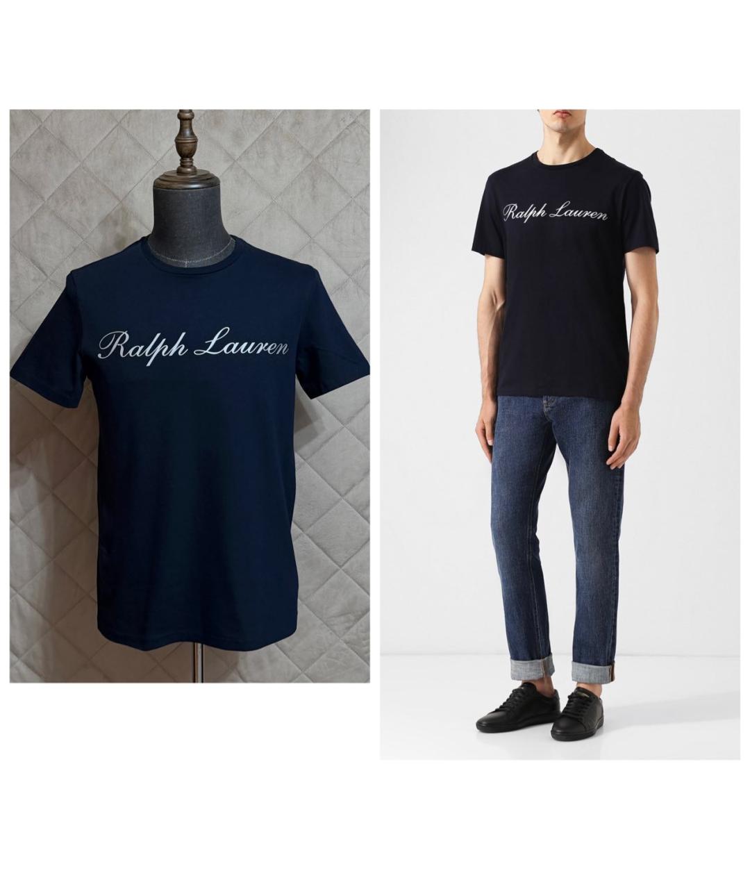 RALPH LAUREN PURPLE LABEL Темно-синяя хлопковая футболка, фото 2