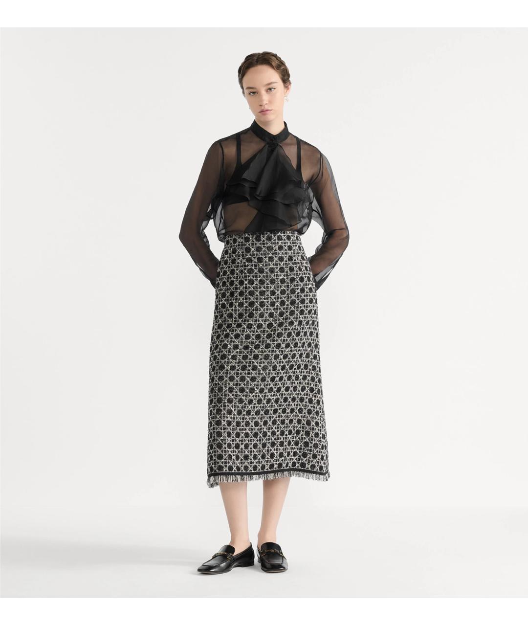 CHRISTIAN DIOR Черная твидовая юбка миди, фото 3