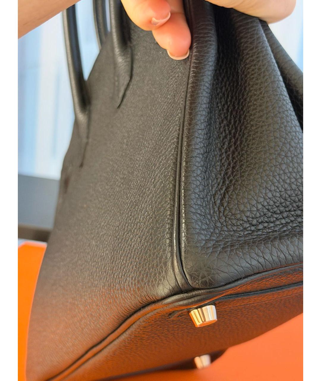 HERMES Черная кожаная сумка тоут, фото 5