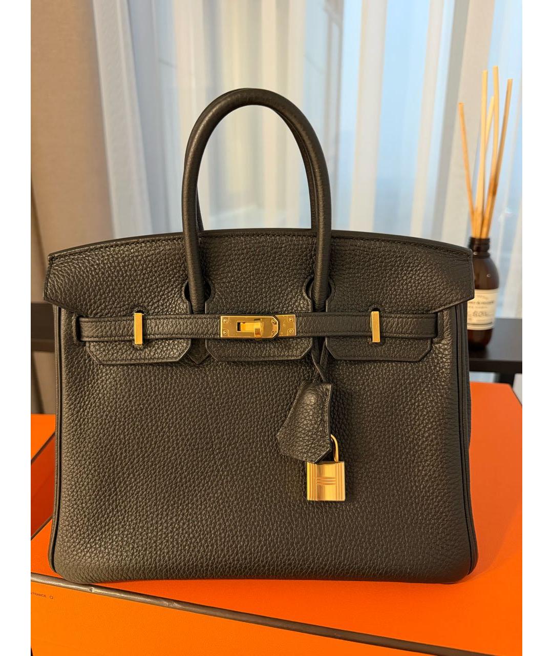 HERMES Черная кожаная сумка тоут, фото 2