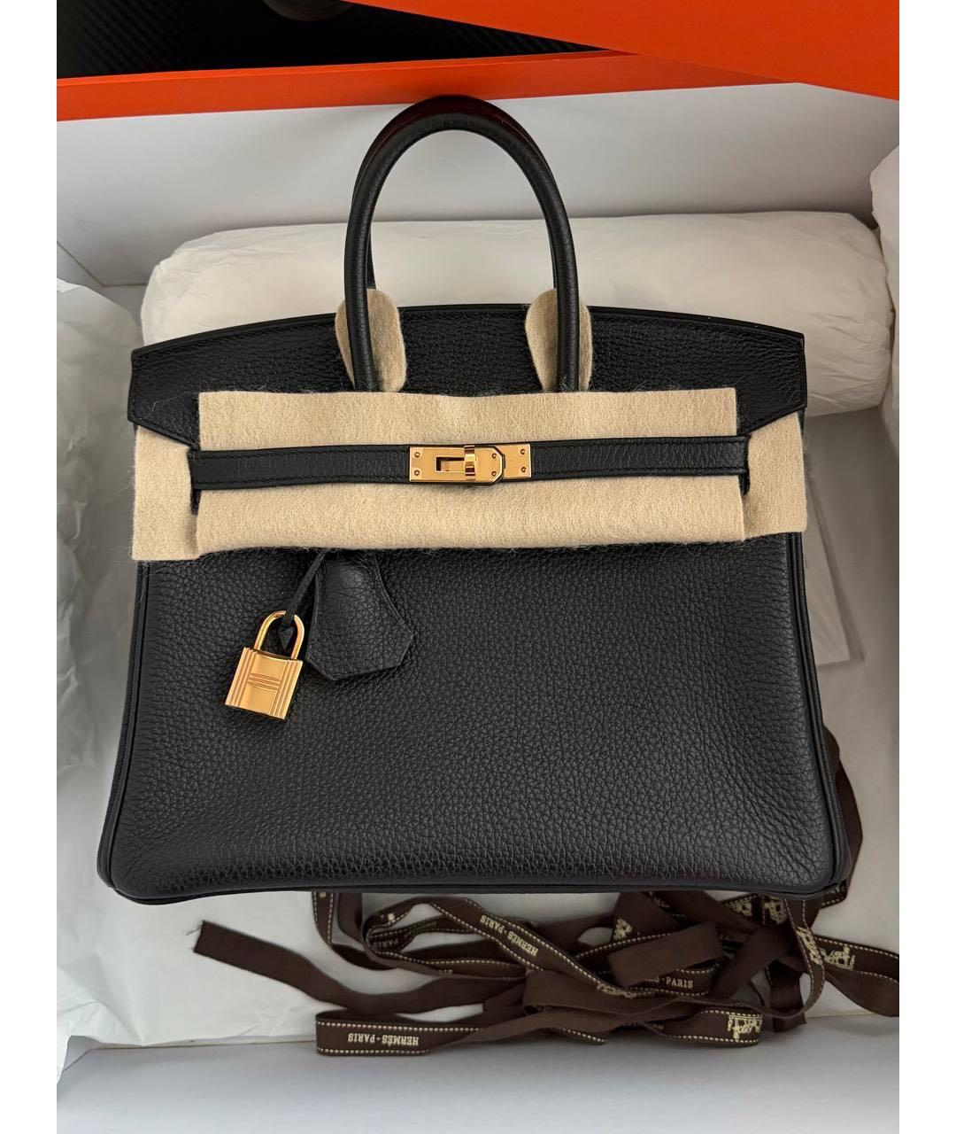 HERMES Черная кожаная сумка тоут, фото 7