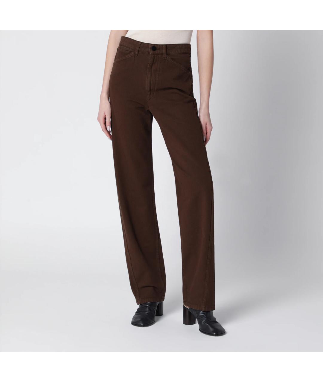 LEMAIRE Коричневые хлопковые прямые брюки, фото 3