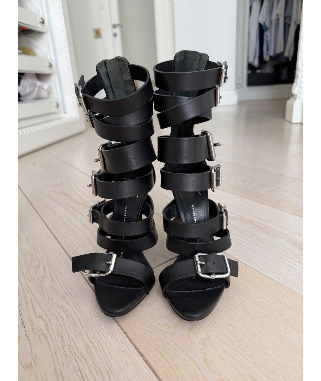 GIUSEPPE ZANOTTI DESIGN Черные кожаные босоножки, фото 2