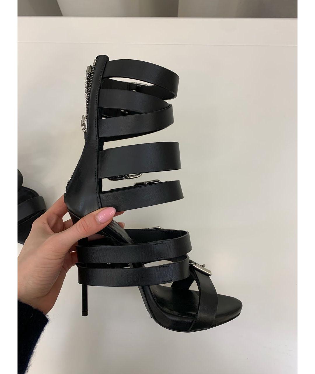 GIUSEPPE ZANOTTI DESIGN Черные кожаные босоножки, фото 8