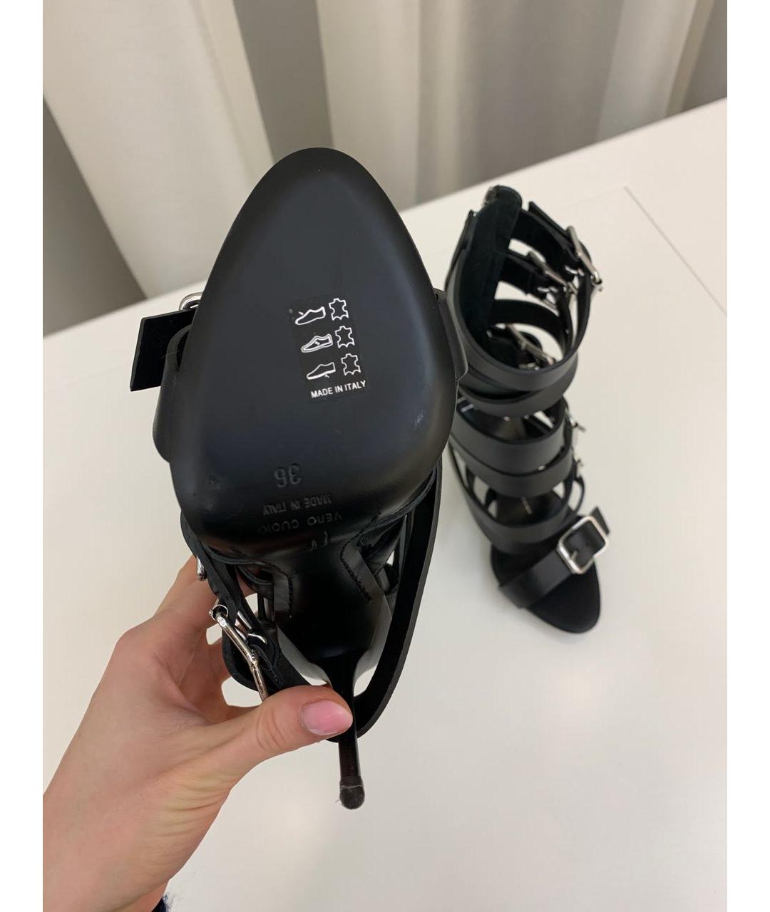 GIUSEPPE ZANOTTI DESIGN Черные кожаные босоножки, фото 7