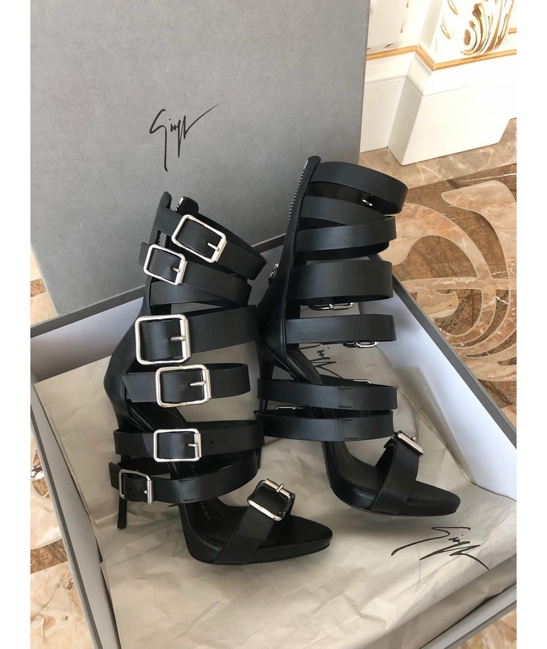 GIUSEPPE ZANOTTI DESIGN Черные кожаные босоножки, фото 6