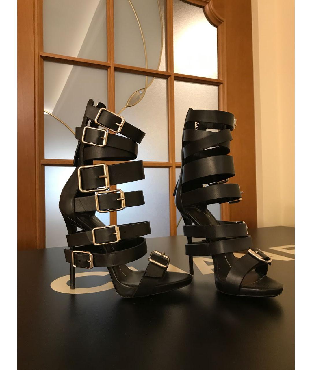 GIUSEPPE ZANOTTI DESIGN Черные кожаные босоножки, фото 5