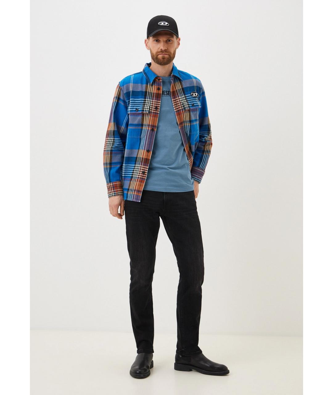 DIESEL BLACK GOLD Синяя хлопковая кэжуал рубашка, фото 8