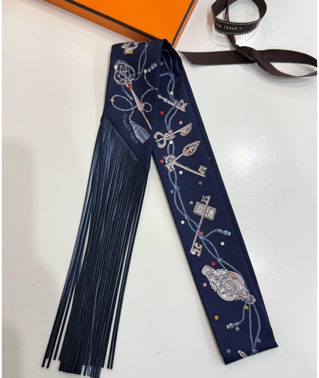 HERMES Темно-синий шелковый платок, фото 6