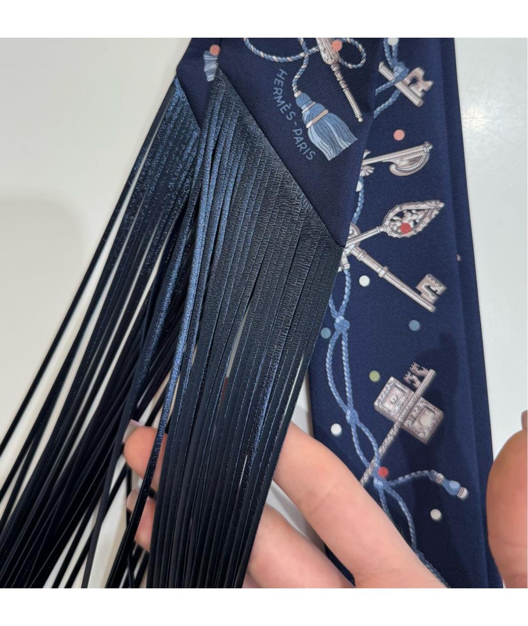 HERMES Темно-синий шелковый платок, фото 2