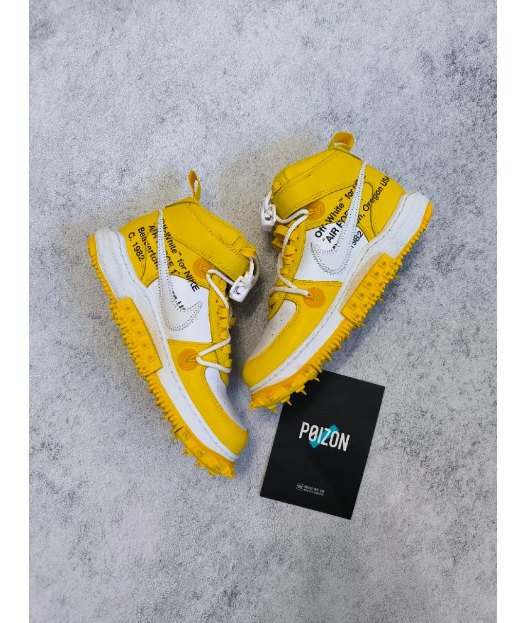 NIKE X OFF-WHITE Желтые высокие кроссовки / кеды из искусственной кожи, фото 4