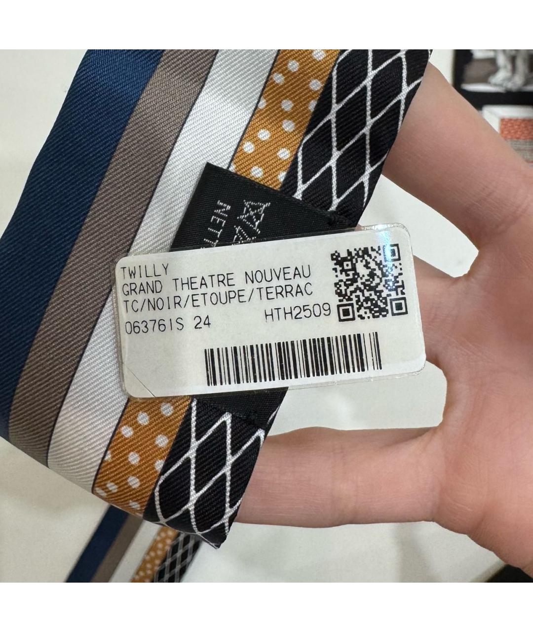 HERMES Черный шелковый платок, фото 4