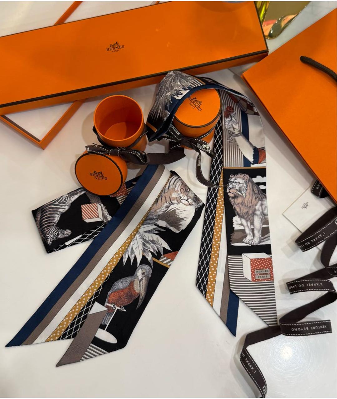 HERMES Черный шелковый платок, фото 6