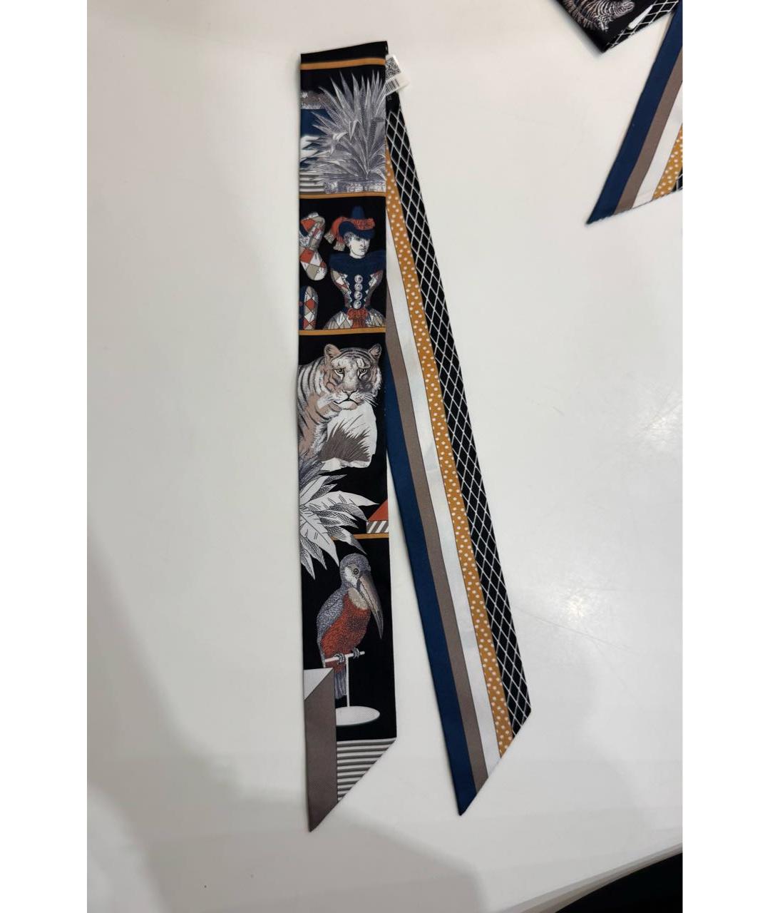 HERMES Черный шелковый платок, фото 7