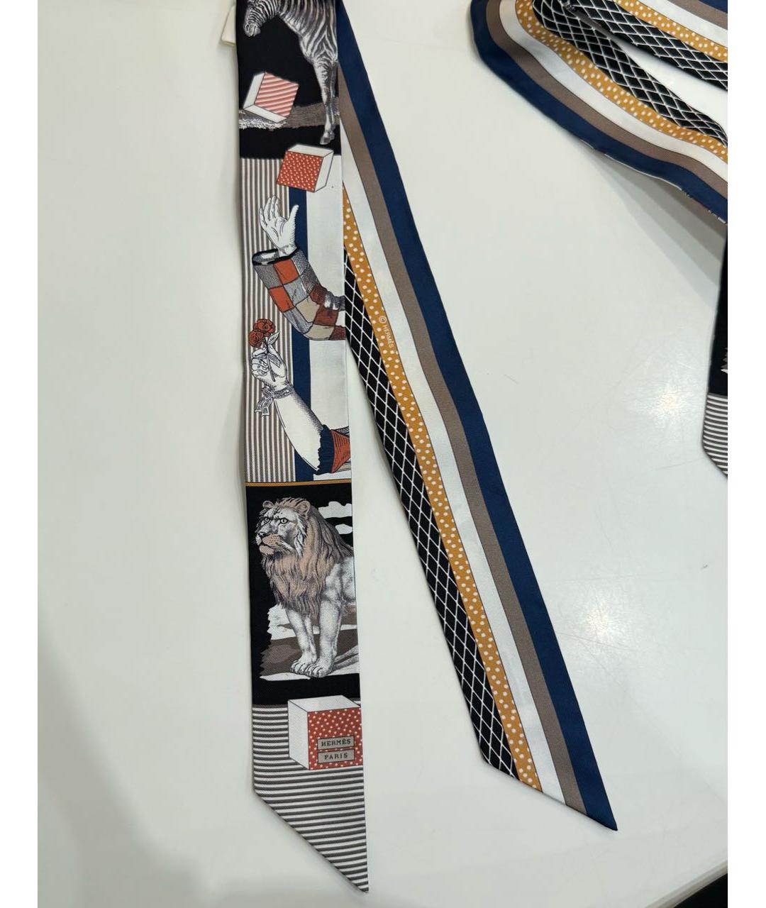 HERMES Черный шелковый платок, фото 2