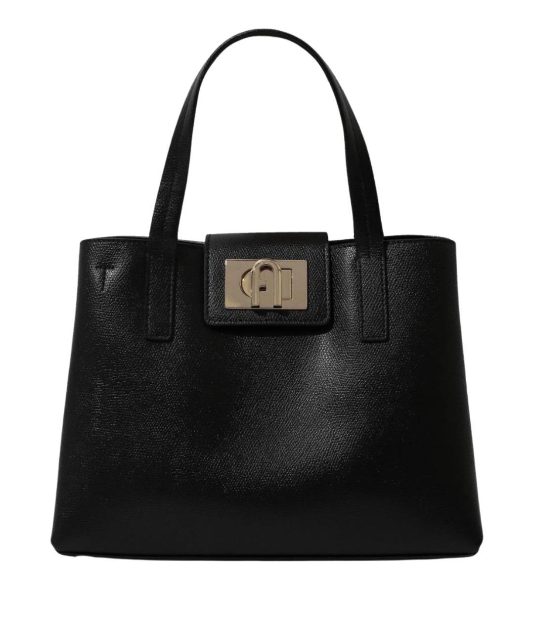 FURLA Черная кожаная сумка тоут, фото 1