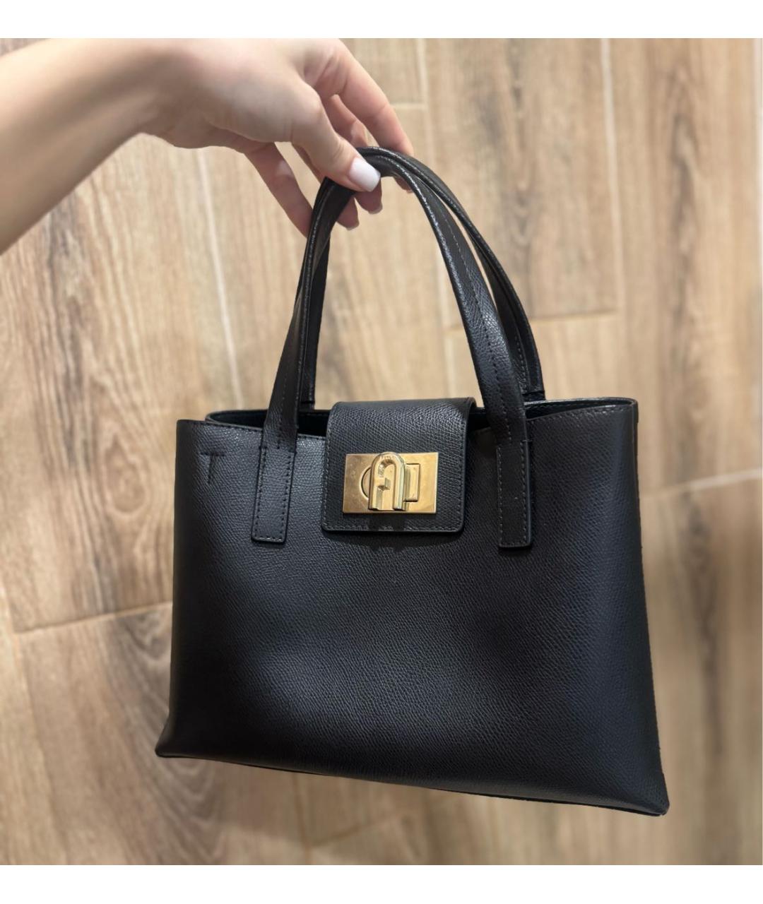 FURLA Черная кожаная сумка тоут, фото 2