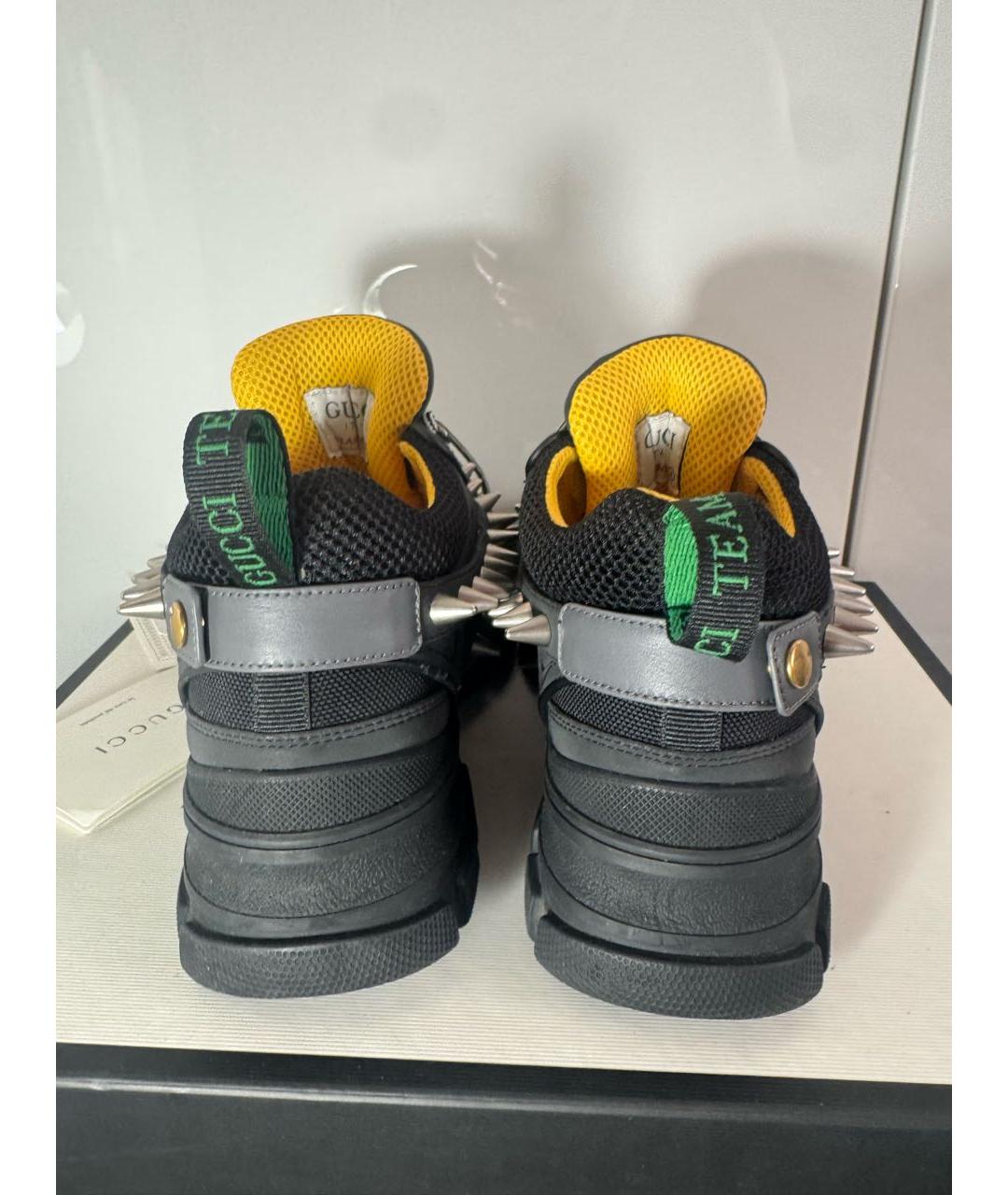 GUCCI Антрацитовые кожаные низкие кроссовки / кеды, фото 4