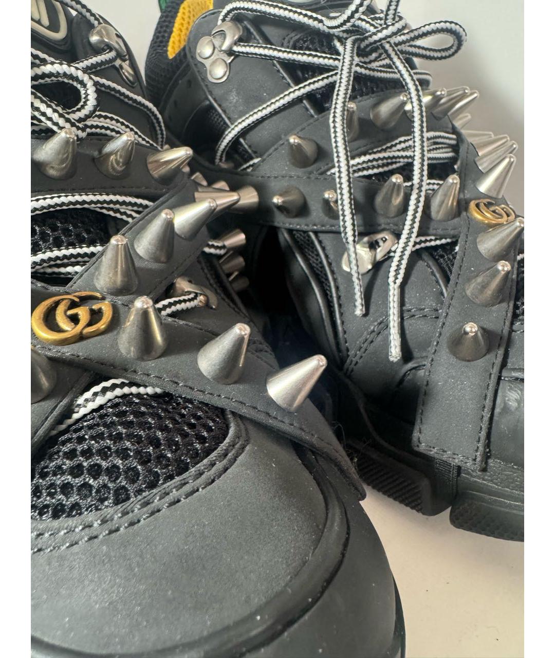 GUCCI Антрацитовые кожаные низкие кроссовки / кеды, фото 5