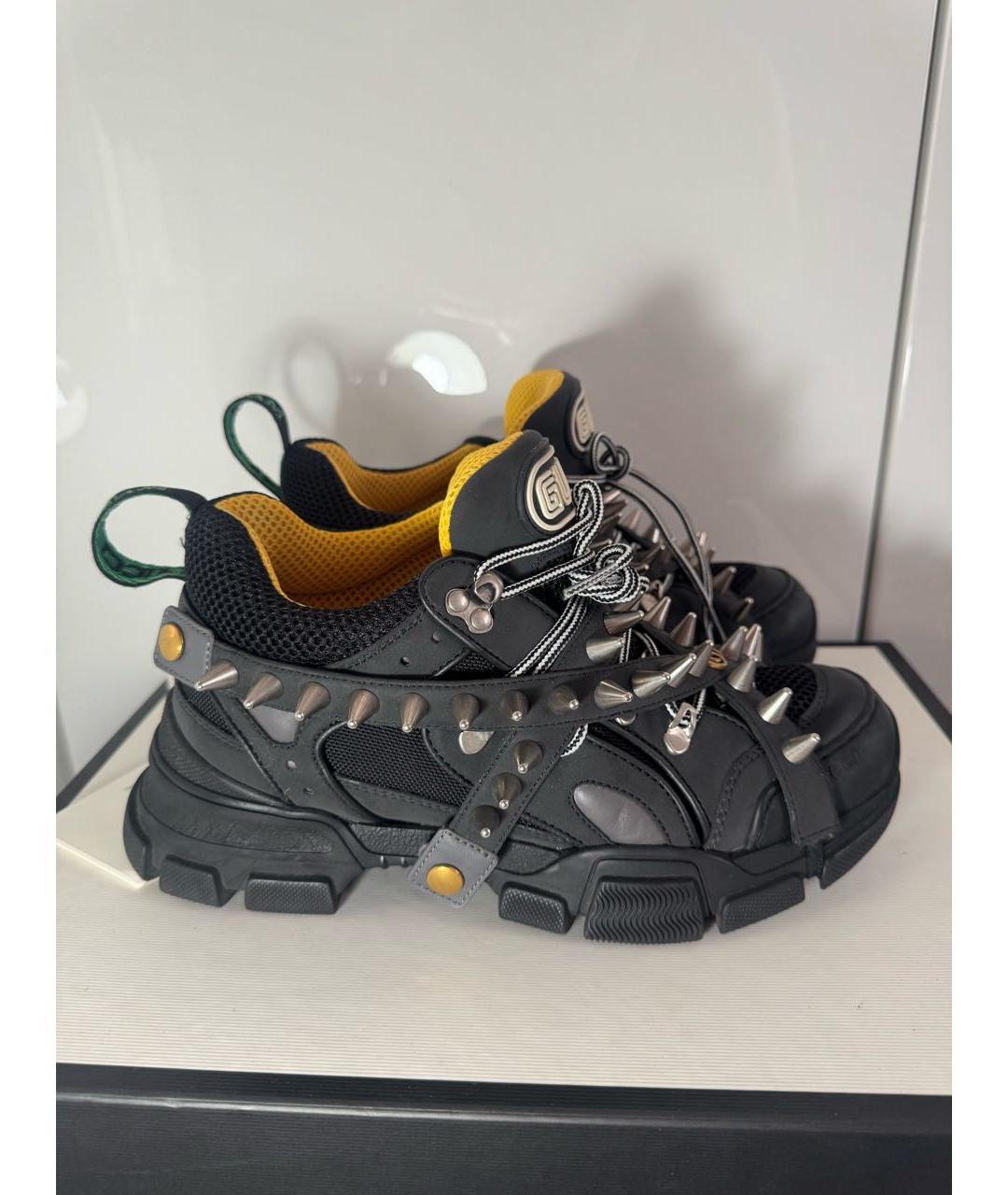 GUCCI Антрацитовые кожаные низкие кроссовки / кеды, фото 9