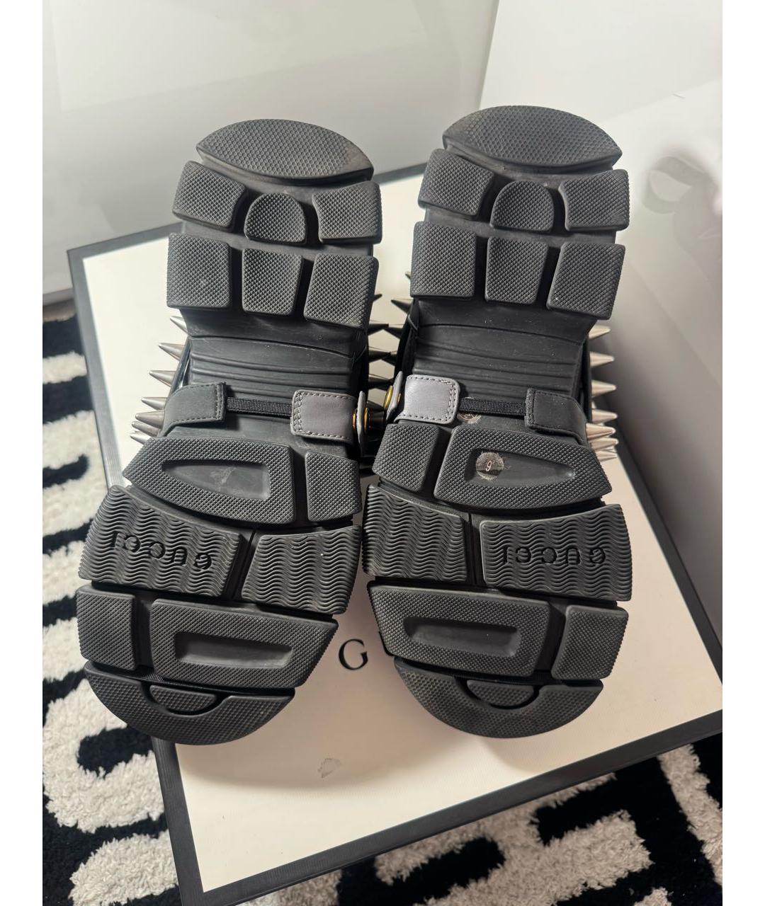 GUCCI Антрацитовые кожаные низкие кроссовки / кеды, фото 7