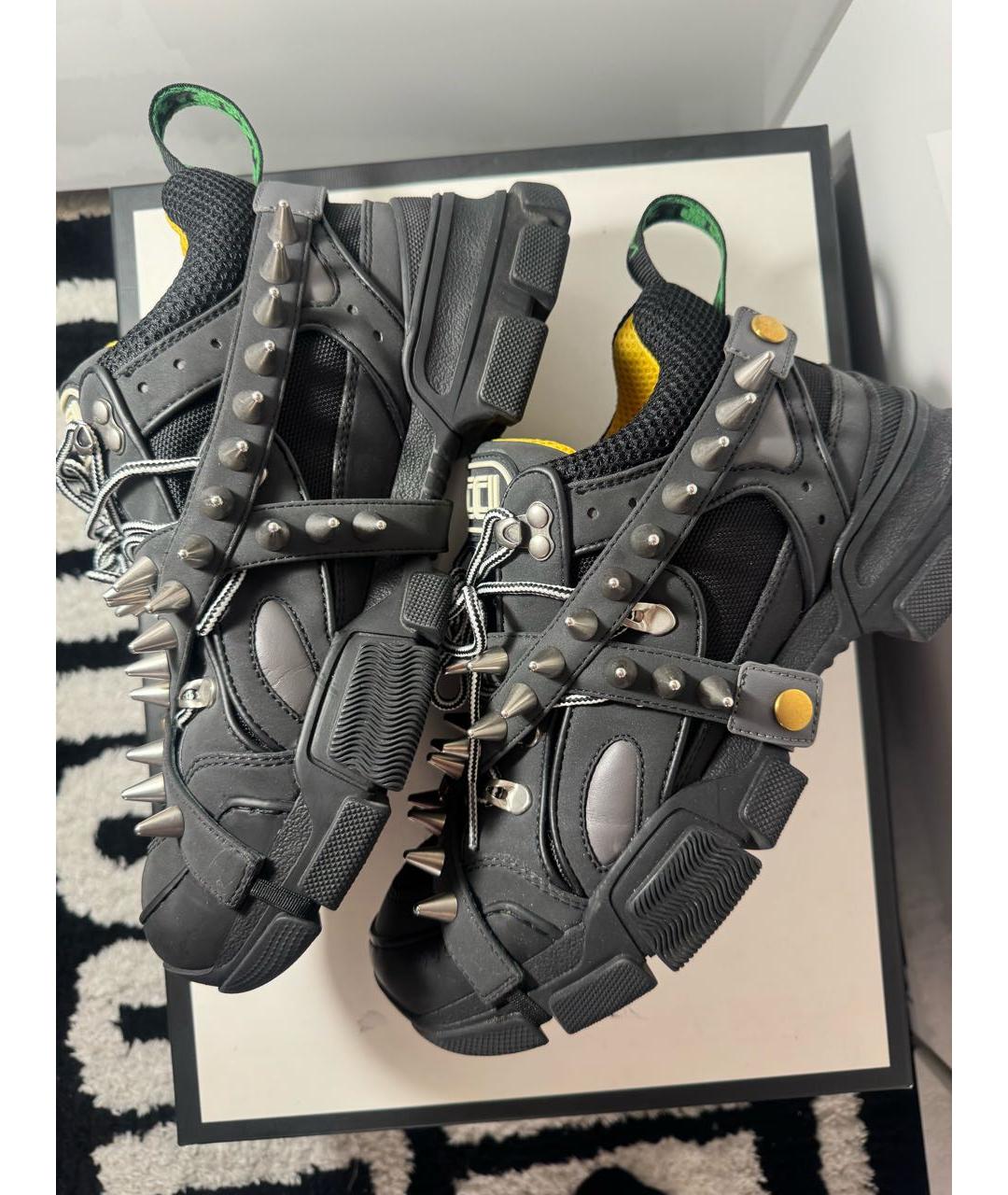 GUCCI Антрацитовые кожаные низкие кроссовки / кеды, фото 8