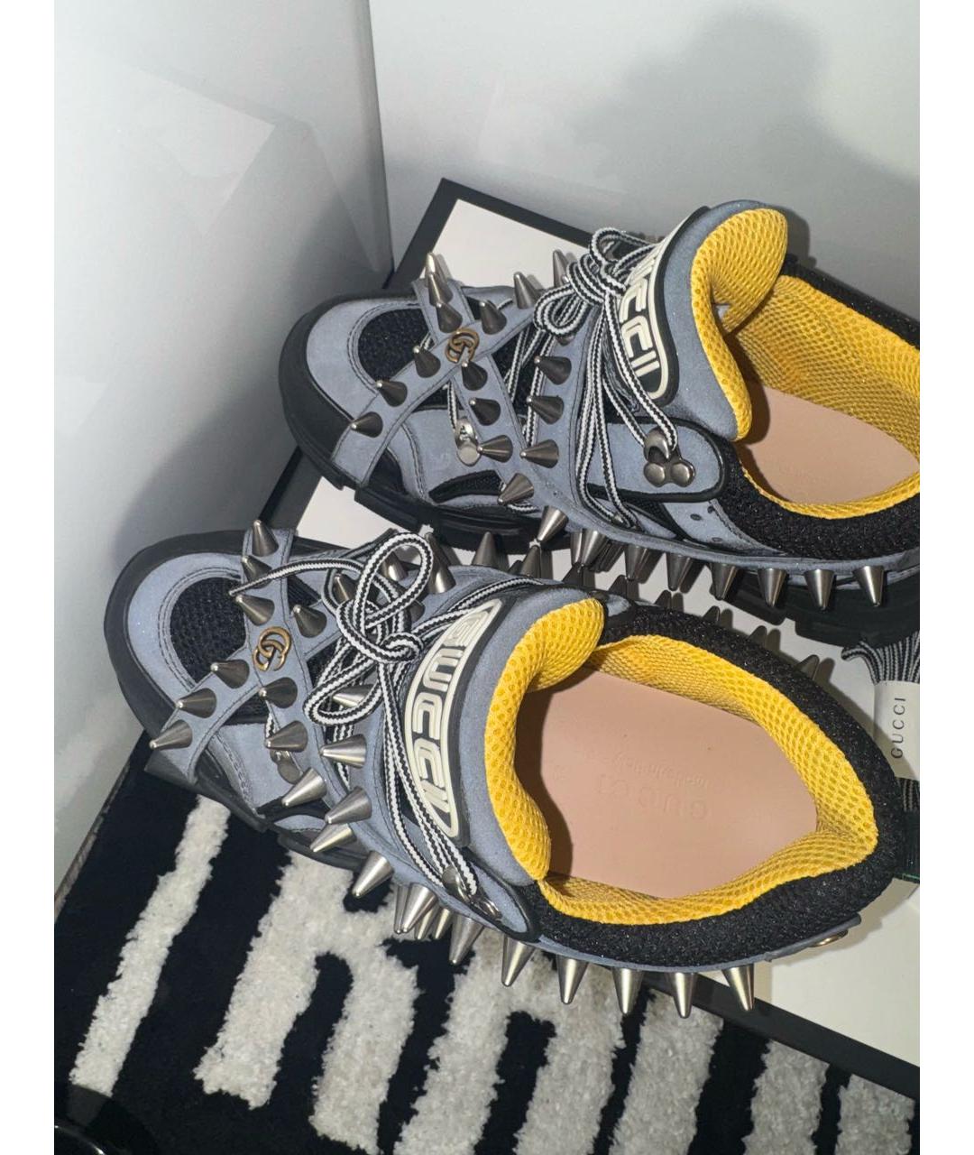 GUCCI Антрацитовые кожаные низкие кроссовки / кеды, фото 3