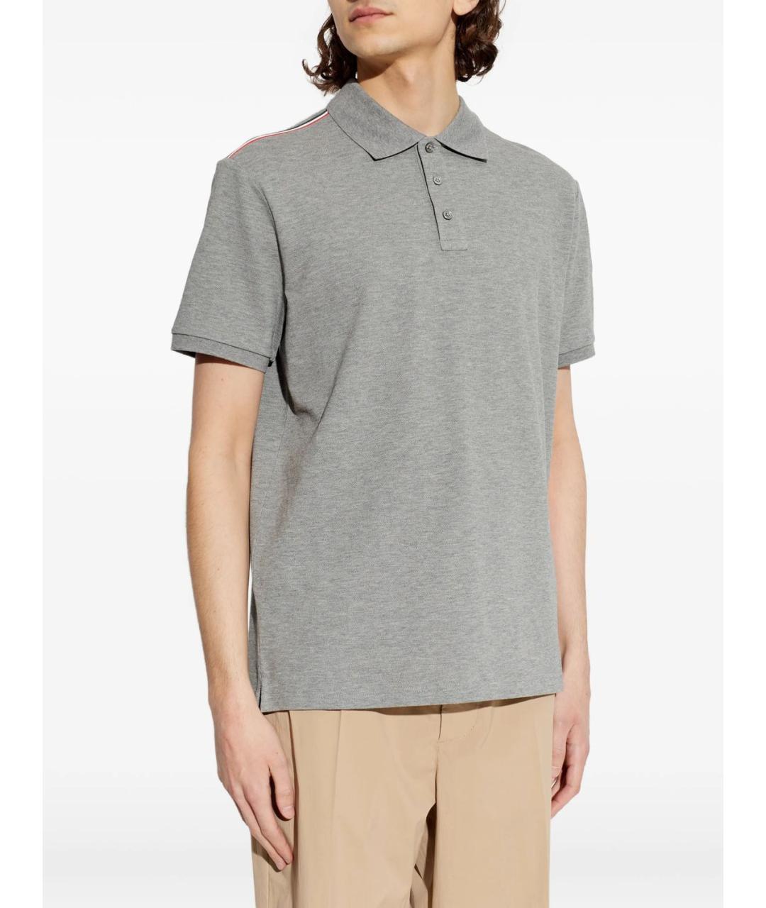 MONCLER Серое хлопковое поло с коротким рукавом, фото 5