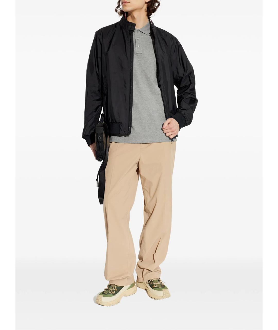 MONCLER Серое хлопковое поло с коротким рукавом, фото 2