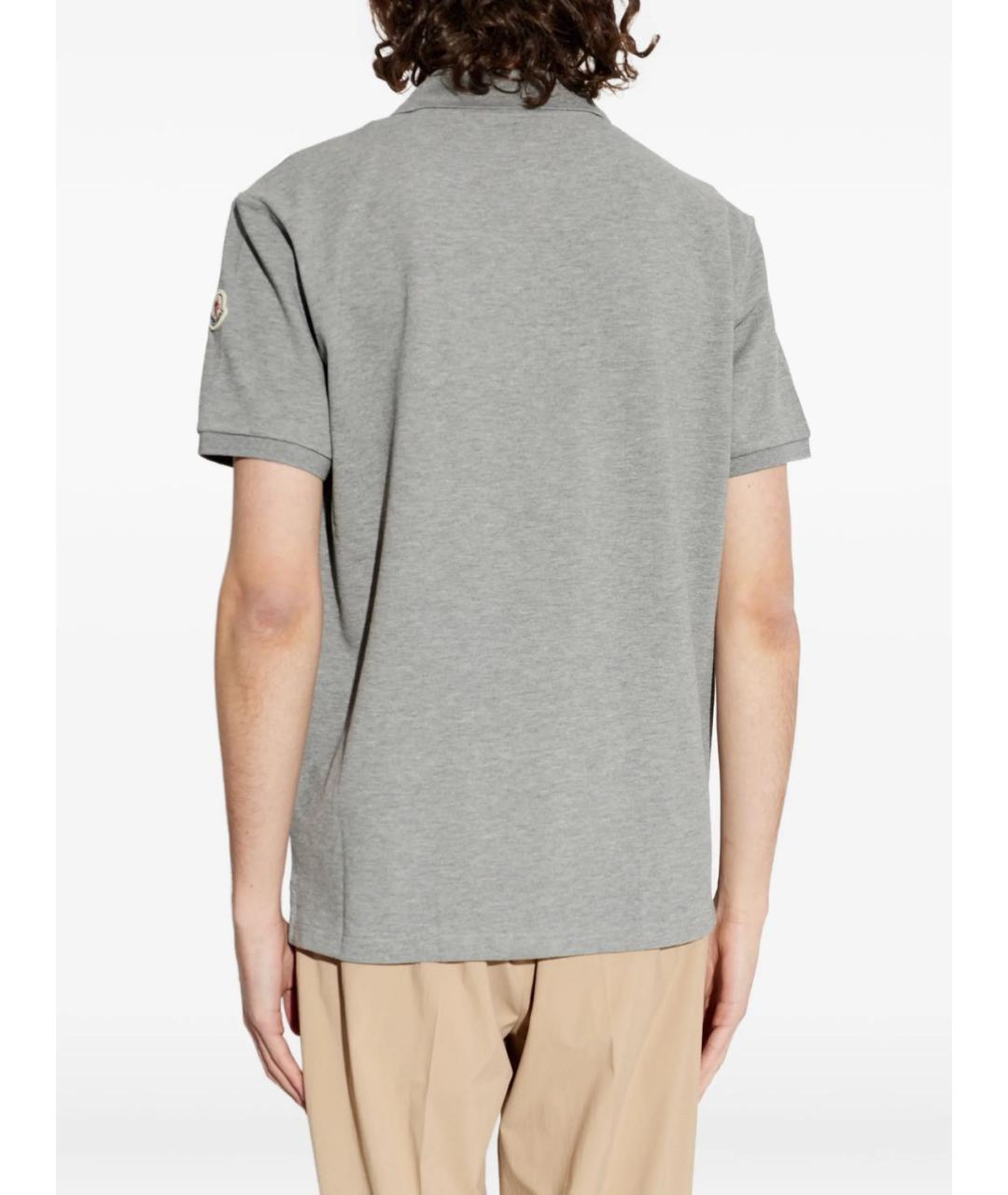 MONCLER Серое хлопковое поло с коротким рукавом, фото 4