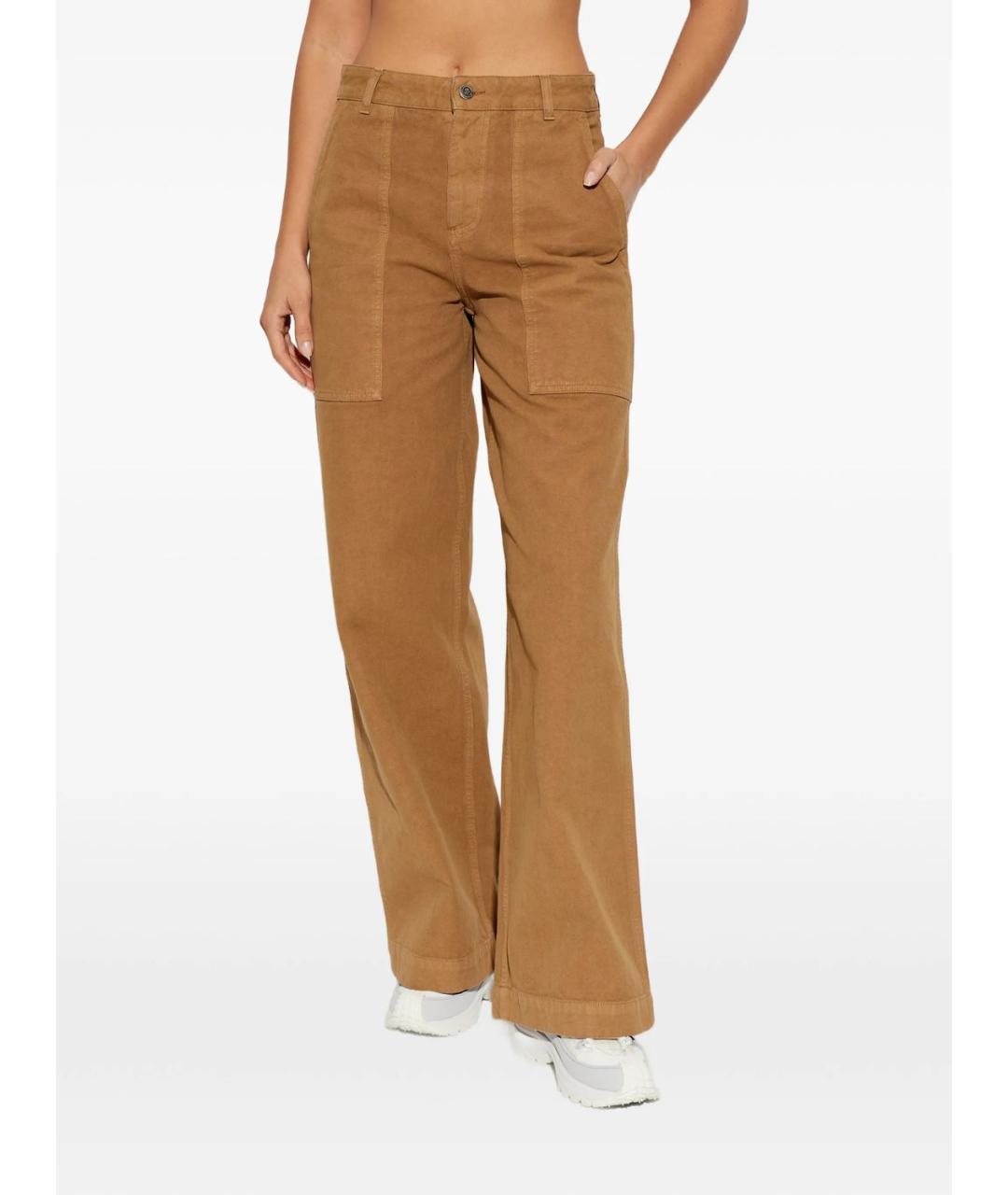 MONCLER Коричневые хлопковые прямые брюки, фото 4