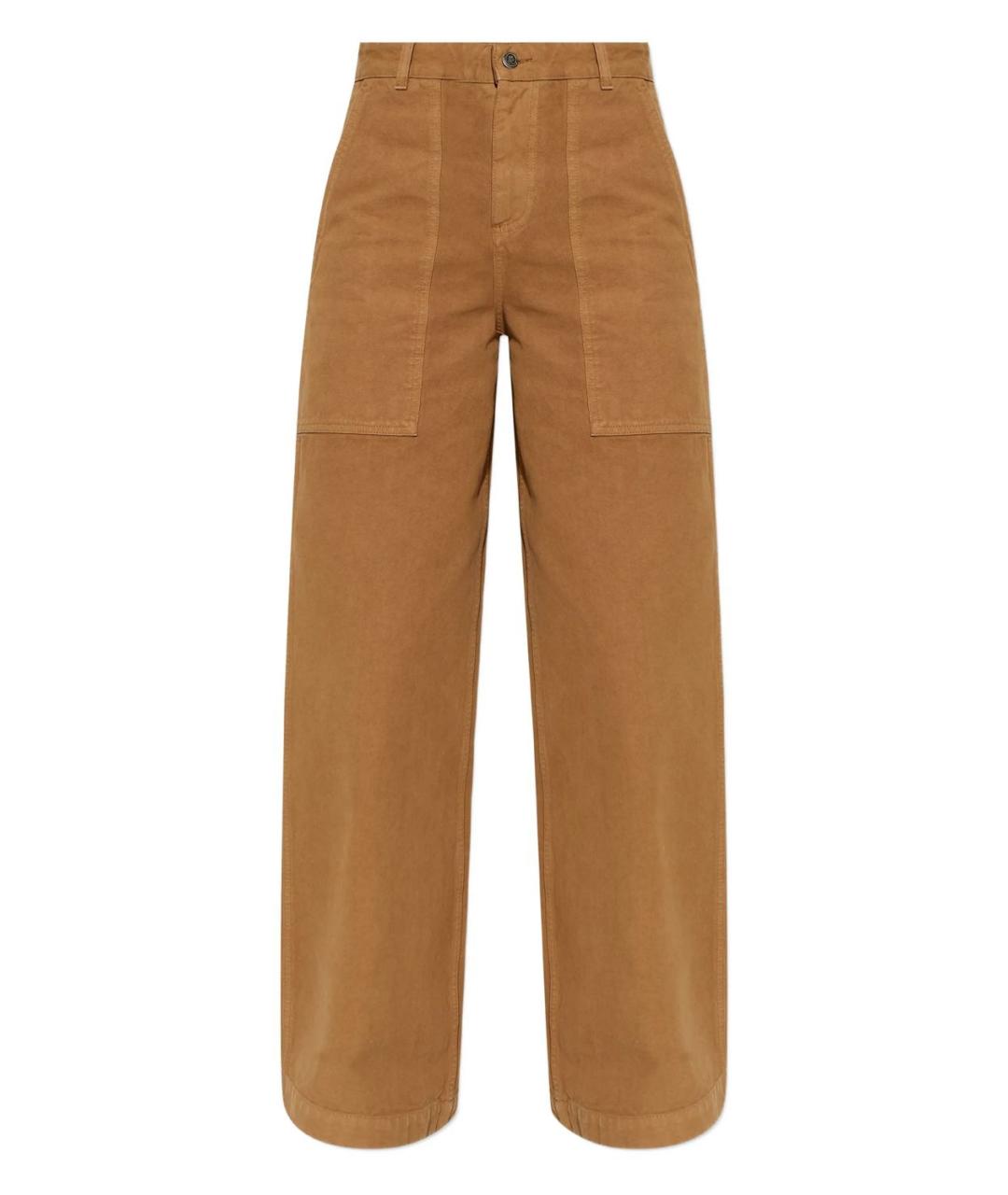 MONCLER Коричневые хлопковые прямые брюки, фото 1