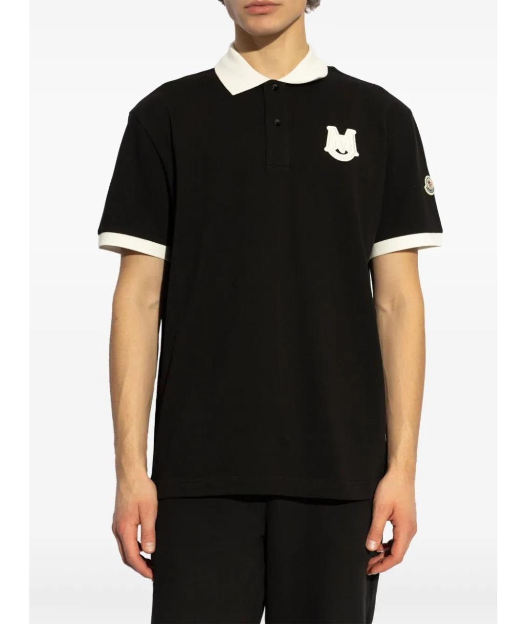 MONCLER Черное хлопковое поло с коротким рукавом, фото 3