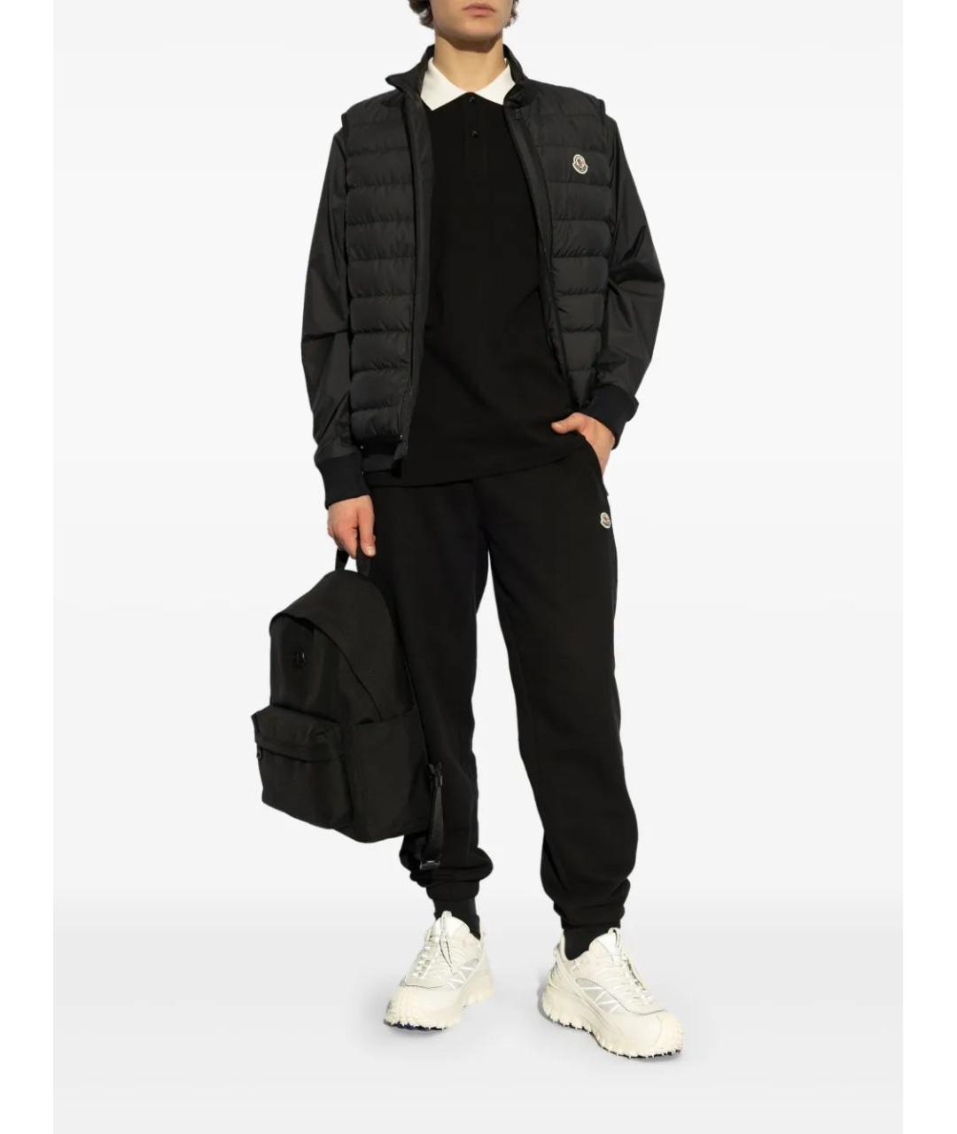 MONCLER Черное хлопковое поло с коротким рукавом, фото 2