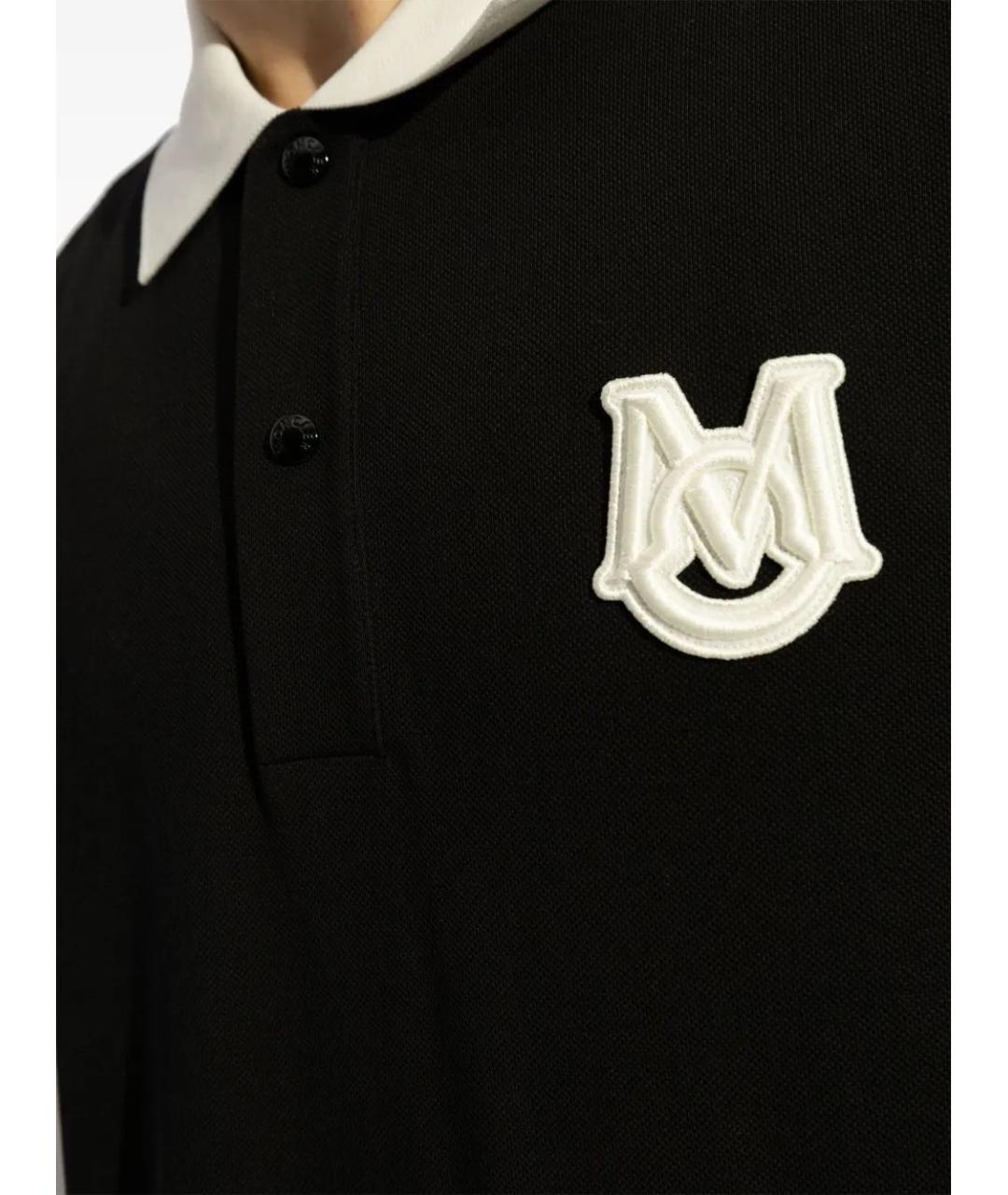 MONCLER Черное хлопковое поло с коротким рукавом, фото 5