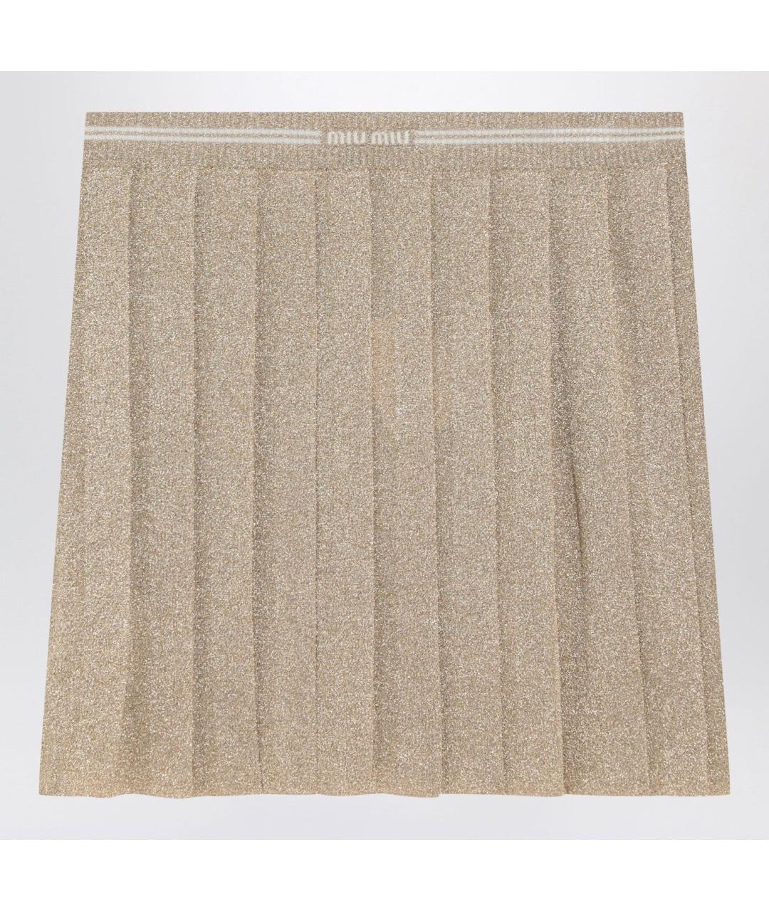 MIU MIU Золотая вискозная юбка мини, фото 3