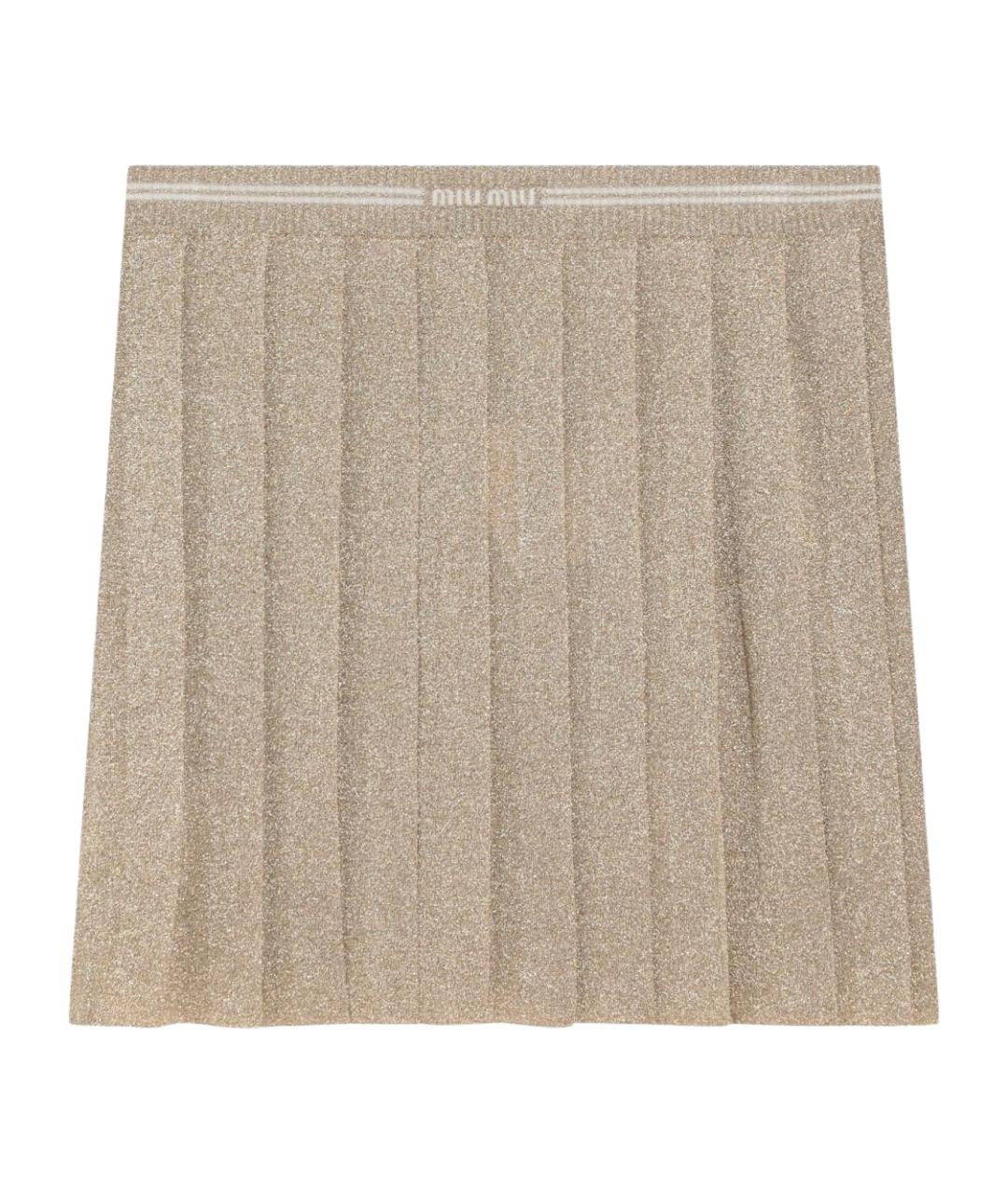 MIU MIU Золотая вискозная юбка мини, фото 1
