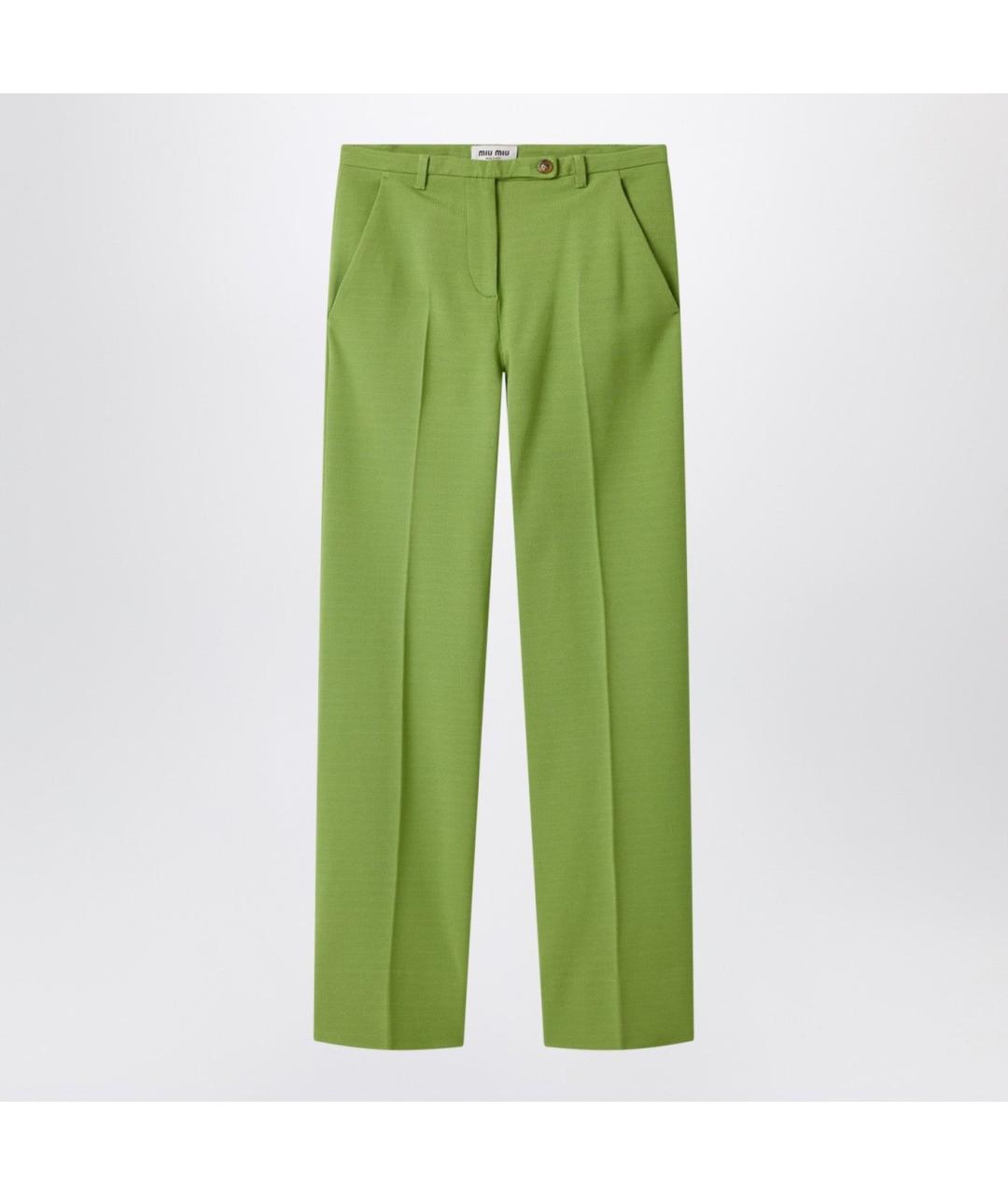 MIU MIU Зеленые вискозные прямые брюки, фото 8