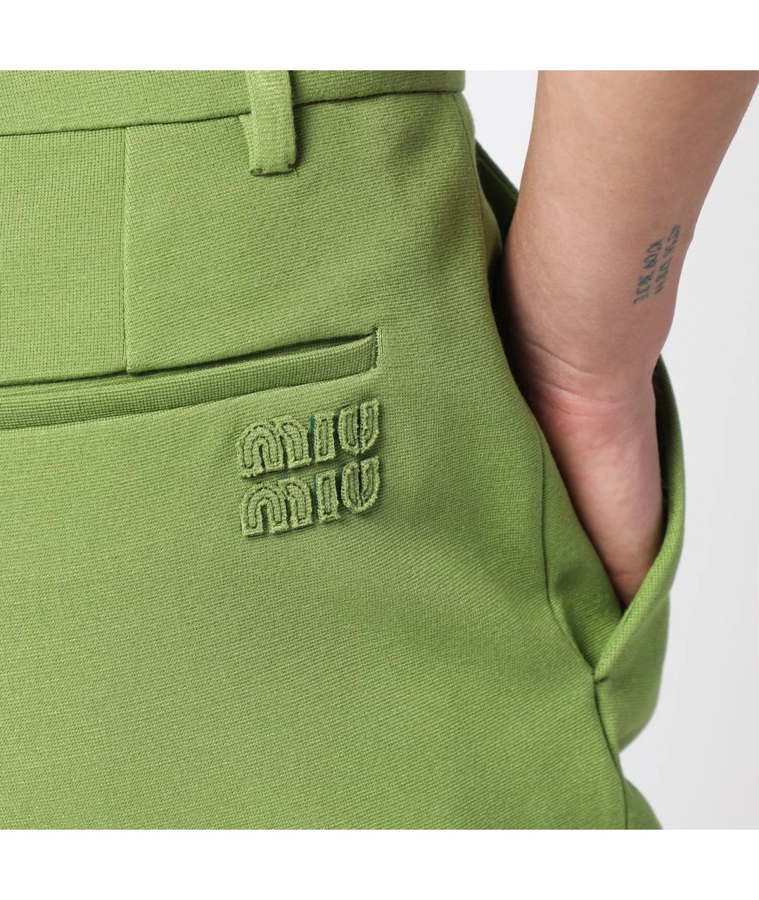 MIU MIU Зеленые вискозные прямые брюки, фото 7