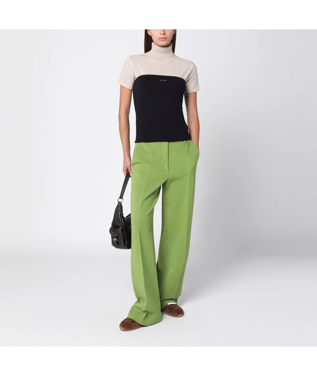 MIU MIU Зеленые вискозные прямые брюки, фото 4