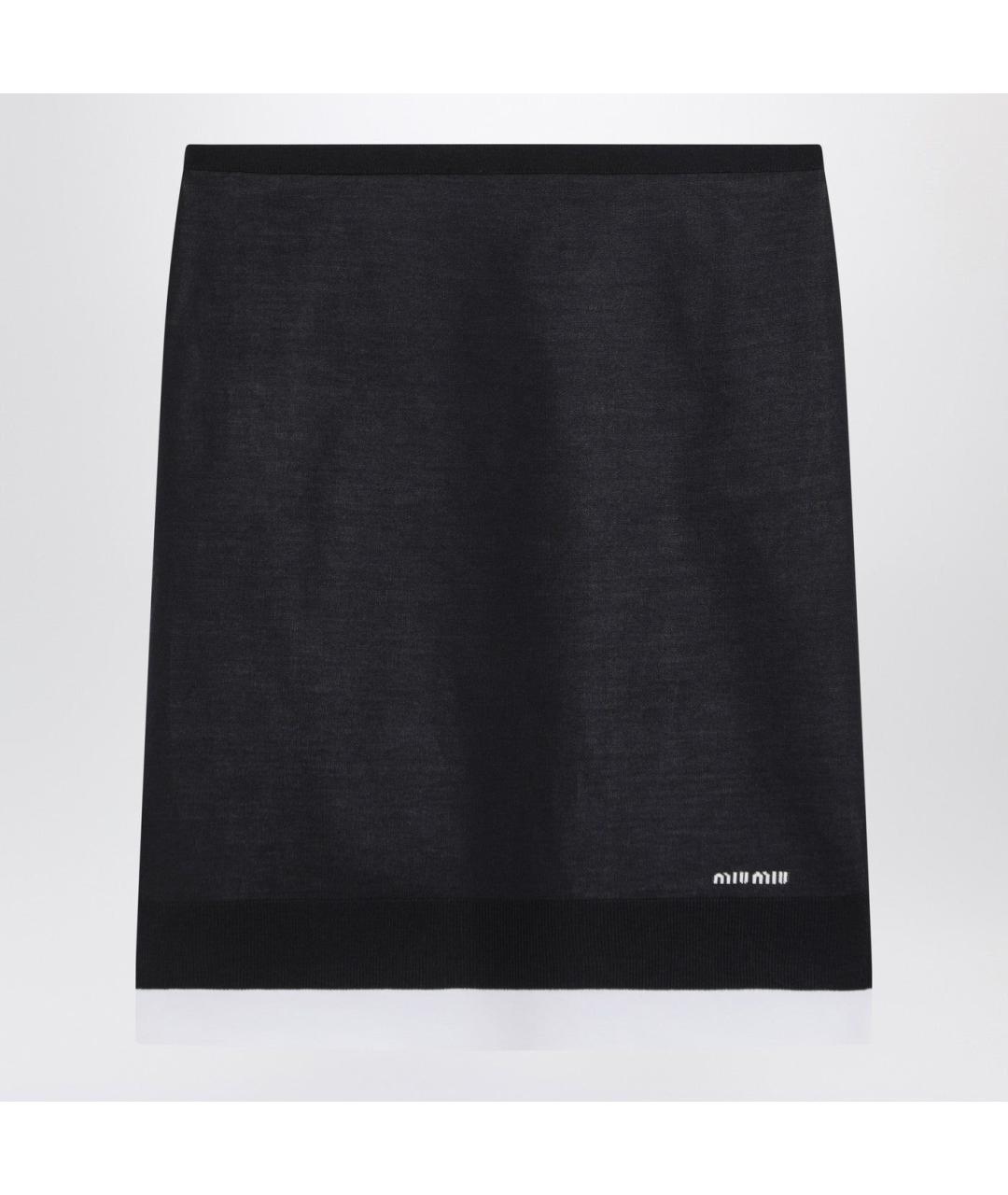 MIU MIU Темно-синяя шерстяная юбка миди, фото 3