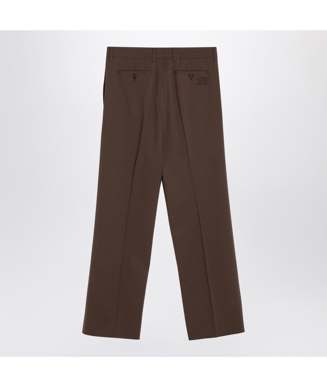 MIU MIU Коричневые шерстяные прямые брюки, фото 2