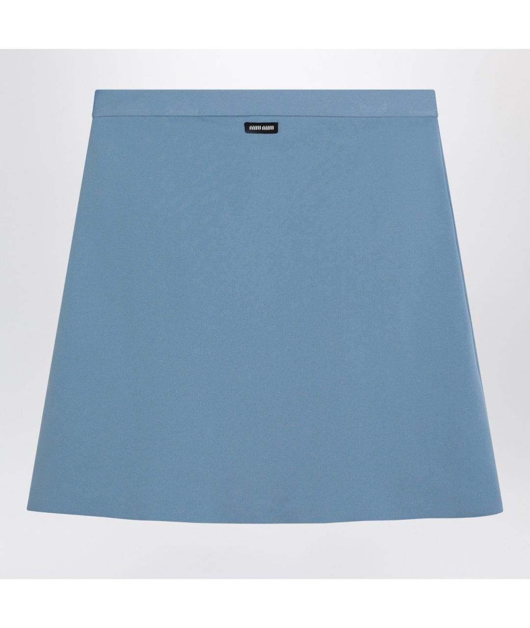 MIU MIU Голубая полиамидовая юбка мини, фото 2