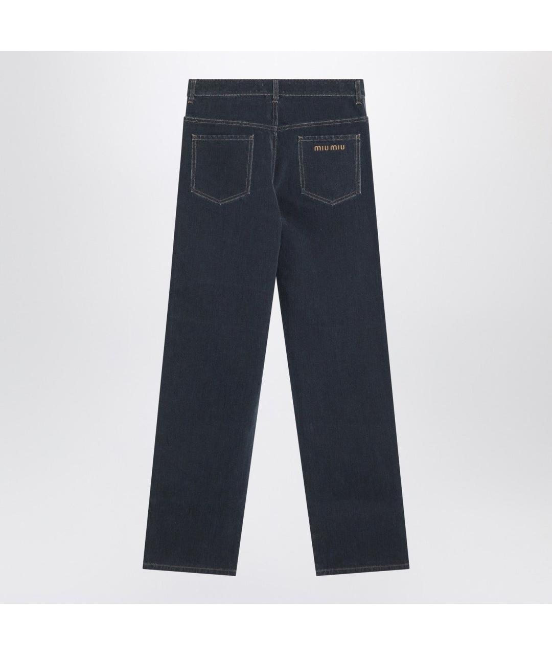 MIU MIU Темно-синие хлопковые прямые джинсы, фото 2