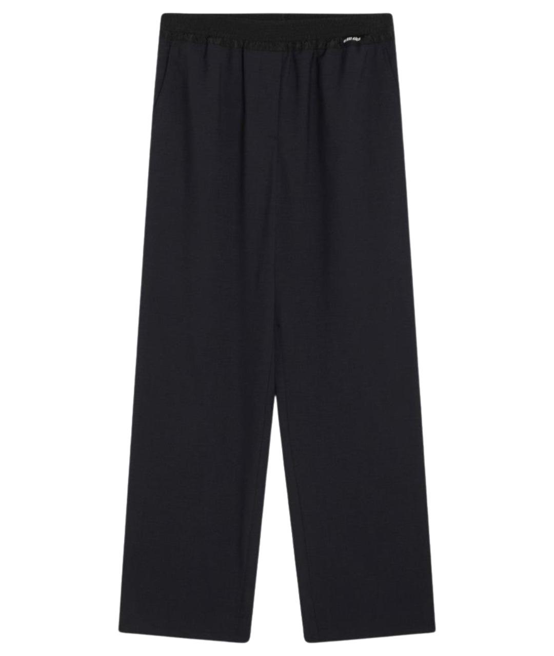 MIU MIU Темно-синие шерстяные прямые брюки, фото 1