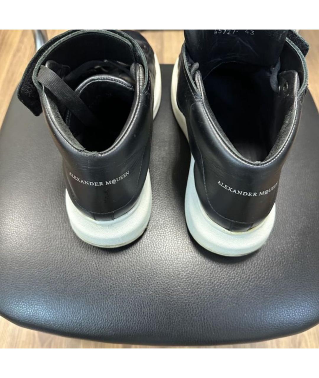 ALEXANDER MCQUEEN Антрацитовые кожаные высокие кроссовки / кеды, фото 3